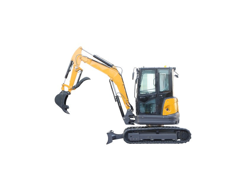 Image of 3.8 Ton Closed Cab Excavator with Kubota Engine AC in Cab Heater and 2 Speed Drive Motor - Excavator For Sale in BC from Bully Dog Equipment.