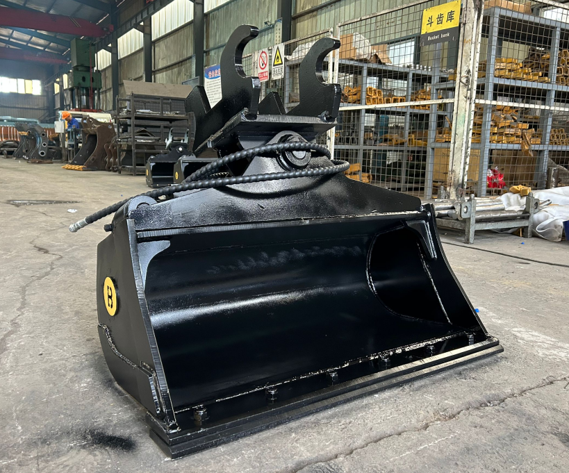 A reliable 32" Tilt Bucket fits 1.7 Ton - 3 Ton Excavator Wedge, X- Change and Pin Couplers from Bully Dog Equipment in Vancouver.