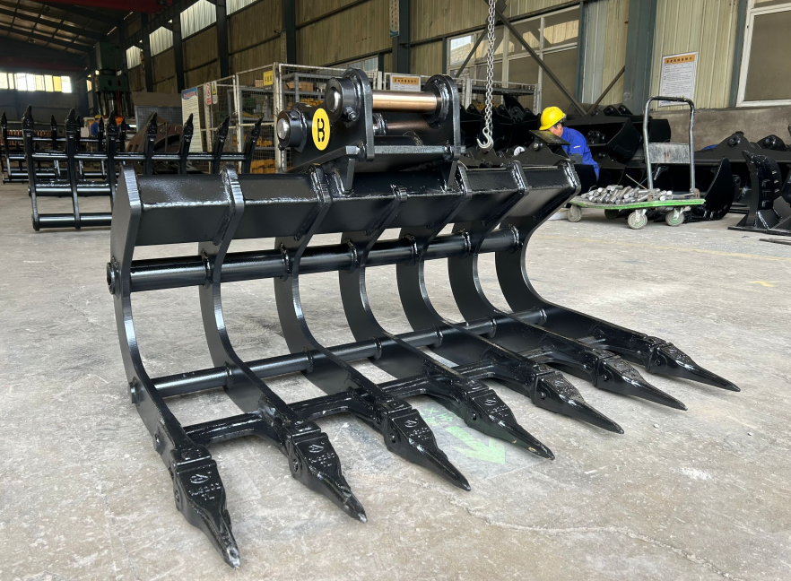 Image of 42" Excavator Scoop Rake fits 3.5 Ton - 6 Ton Excavator with Wedge, Pins and X-Change Couplers from Bully Dog Equipment.