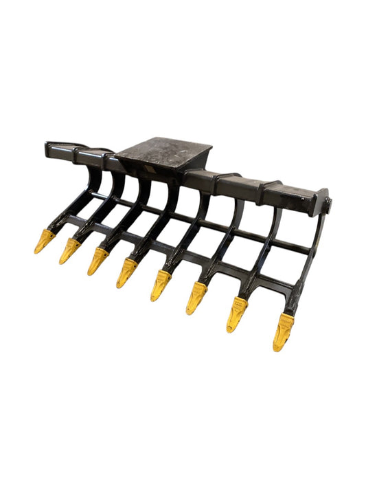 48" Excavator Scoop Rake fits 10 Ton - 13 Ton Excavator with WBM 120 - CWS 120 - Cat 312 Pin Couplers - construction equipment available in Vancouver, BC.