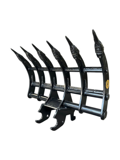 Top-quality 42" - 48" Excavator Brush Rake / Root Rake fits 4-6 Ton Excavator with Wedge and Pin Couplers designed for heavy-duty performance.